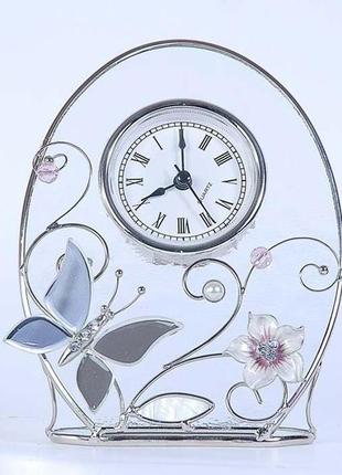 Кварцевые настольные часы "колокольчики и зеркальная бабочка" charme de femme 320-ck, прозрачный матовый1 фото