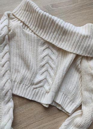 Джемпер жіночий светр в'язаний кроп топ з відкритими плечами бежевий missguided petite8 фото