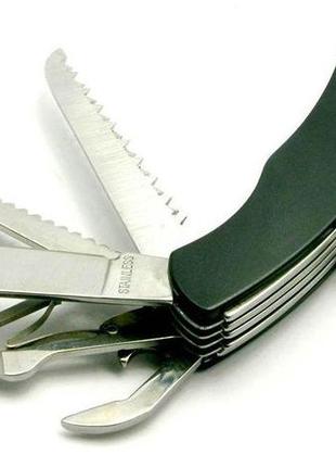 Нож складной с набором инструментов 11 в 1 зеленый