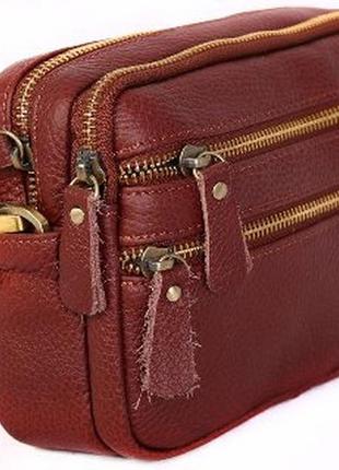 Вместительная кожаная мужская сумка 30118, рыжая2 фото