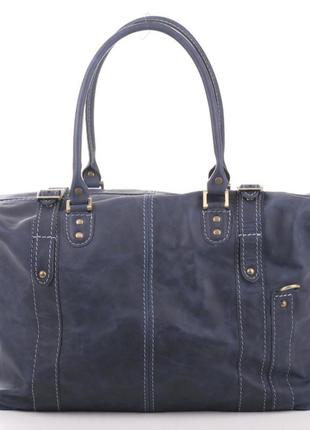 Дорожная сумка саквояж  manufatto 32 л кожаная,  синий2 фото