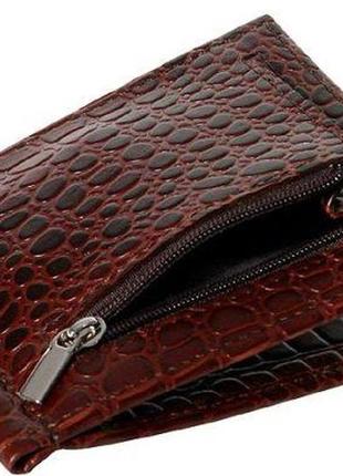 Зажим для купюр кожаный brown croco vip collection 001.b.croc коричневый2 фото