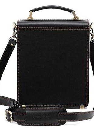 Мужская кожаная сумка manufatto, черный с коричневой ниткой2 фото