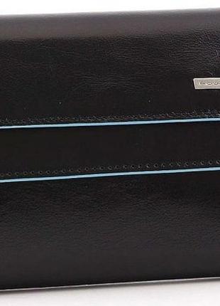 Внушительный женский кожаный кошелек piquadro с 2 отделениями для монет pd1248b2_n черный1 фото