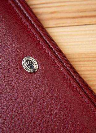 Стильный кожаный кошелек для женщин st leather 19380 темно-красный8 фото