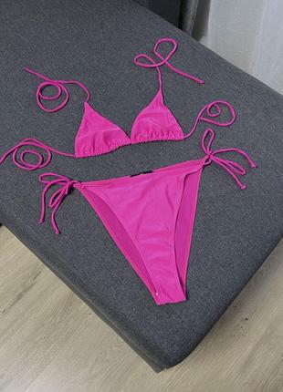 Яркий купальник высокие плавки розовый шторка на завязках2 фото