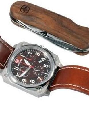 Прекрасный подарочный набор часы и нож wenger 77014 коричневый3 фото