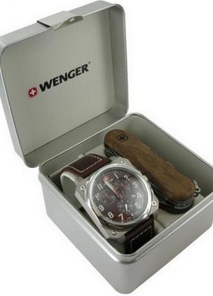 Прекрасный подарочный набор часы и нож wenger 77014 коричневый2 фото