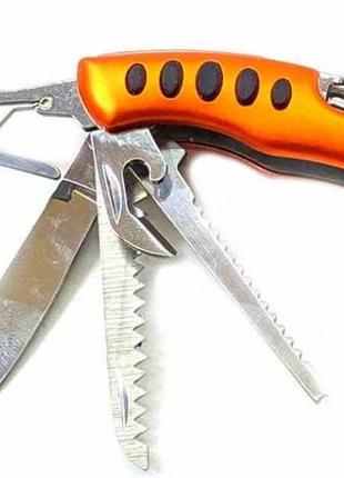 Нож складной с набором инструментов 11 в 1 оранжевый