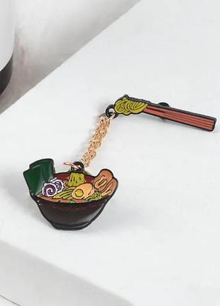 Значок / пен металлический японская лапша декор золотистый