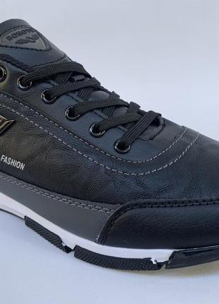 Єдиний розмір! 44 мужские кроссовки из экокожи черные с серым