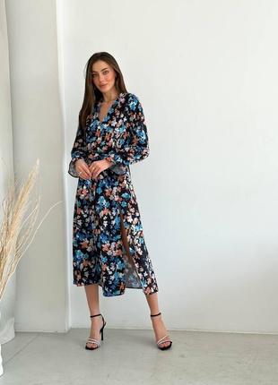 Платье миди чёрное белое на запах расклешенное с пышной юбкой вечернее на выход повседневное праздничное халат солнце колокольчик голубое