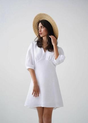 Льняное платье с открытой спинкой на завязках белый s-l