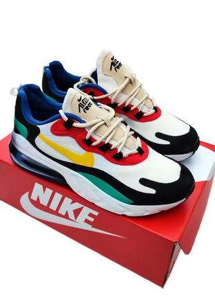 Женские кроссовки nike air max 270 react белые желтые бирюзовые с красным и синим капсула прозрачная реактивная найк пена react3 фото