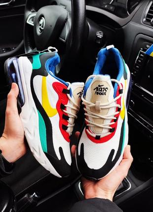 Мужские кроссовки nike air max 270 react белые бирюзовые с красным желтым и синим капсула прозрачная реактивная найк технологическая пена react4 фото