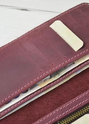 Жіночий шкіряний гаманець лонгер купюрник клатч із натуральної шкіри бордовий4 фото