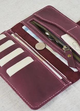 Жіночий шкіряний гаманець лонгер купюрник клатч із натуральної шкіри бордовий2 фото