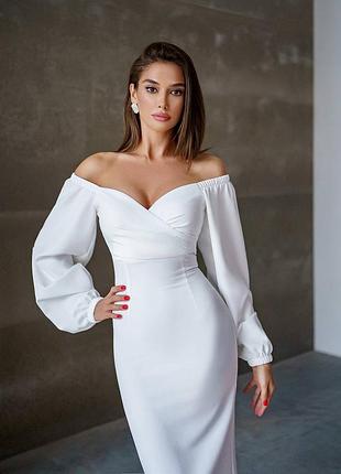 Весельное белое платье миди на свадьбу, роспись, загс, рагс овчание, платье для...