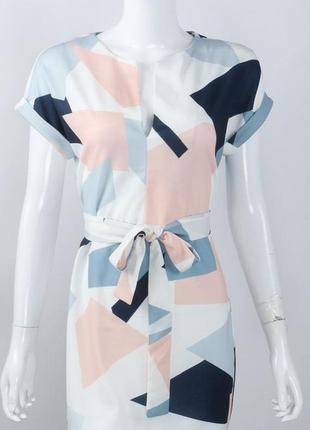 🎨разноцветное платье с разрезами под пояс/белое платье миди с разноцветным геометрическим рисунком 🎨3 фото