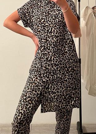 Леопардовий комтюм комплект сукня сорочка і брюки