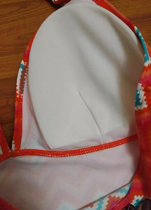 Купальний костюм жіночий купальник великий розмір 50-52 в смужку геометричний кораловий труси+майка пляжний4 фото
