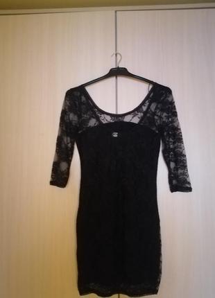 Платье гипюровое, черное3 фото