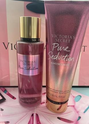 Набір вікторія сікрет ,спрей та лосьон шиммер pure seduction