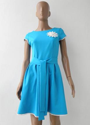 Нарядне плаття синього кольору з аплікацією 46 розмір (40 євророзмір).