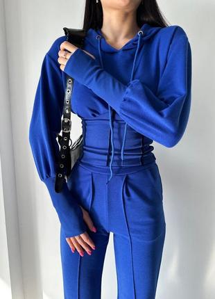 Женский костюм классический спортивный спорт повседневный удобный качественный брюки штанишки и + кофта синий