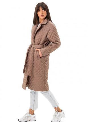 Пальто женское миди стеганое деми, демисезонное, осеннее, весеннее капучино2 фото
