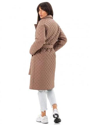 Пальто женское миди стеганое деми, демисезонное, осеннее, весеннее капучино8 фото