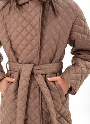 Пальто женское миди стеганое деми, демисезонное, осеннее, весеннее капучино5 фото