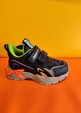 Стильні шкіряні кросівки для хлопчика темно сині 29-32 кроссовки для мальчика деми weestep