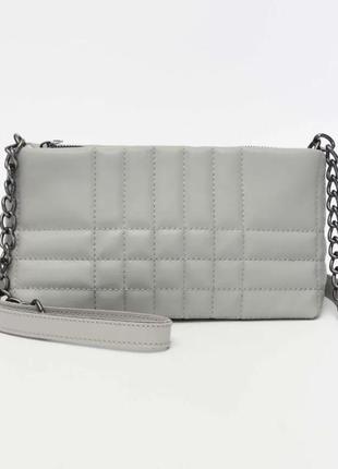 Серая женская маленькая сумка клатч через плечо