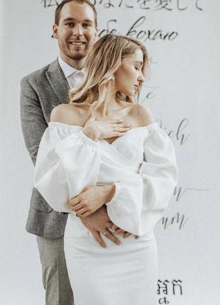 Весельное белое платье миди на свадьбу, роспись, загс, рагс овчание, платье для...