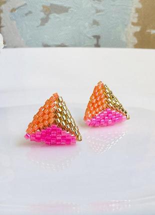 Трикутні сережки з японського бісеру, мініатюрні бісерні сережки