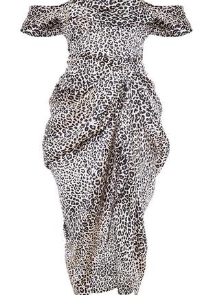 Атласне плаття міді з драпіруванням леопардовий принт2 фото