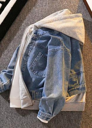 Джинсовый пиджак с капюшоном 120-150 см