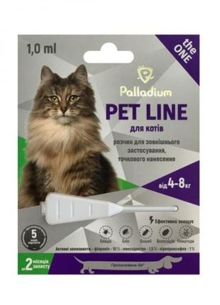 Капли palladium (палладиум) на холку от блох, клещей и гельминтов pet line the one для кошек весом 4-8 кг