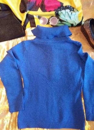 Ярко-синий вязаный свитер с горлом на пуговицах lilies шерсть2 фото