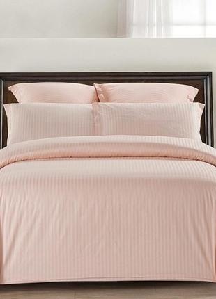 Двуспальные комплекты постельного белья страйп сатин 180х215, постельное белье двуспальное однотонное пудровый