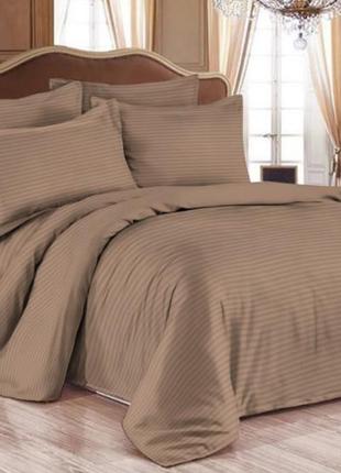 Двуспальные комплекты постельного белья страйп сатин 180х215, постельное белье двуспальное однотонное коричнев