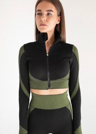Фитнес комплект тройка топ, укороченная кофта и лосины. бесшовный костюм для спорта8 фото