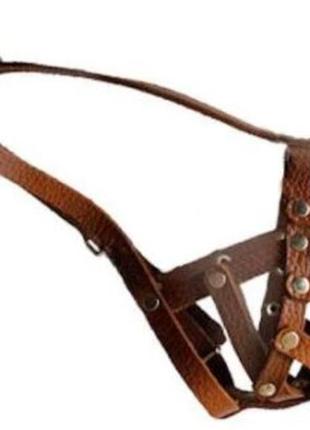 Намордник кожаный, сетка для мелких пород №1 коричневый (длина морды - 6,5 см, обхват морды - 21 см)