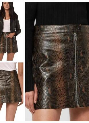 Кожаная юбка змеиный принт allsaints
