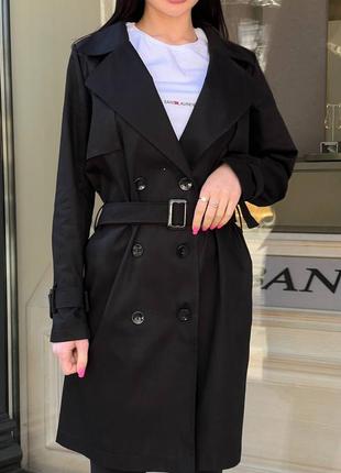 Женское трендовое удобное теплое осеннее пальто тренч весеннее на осень весна оверсайз стильное черное коттоновое натуральный