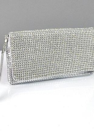 Клатч із каменів жіночий випускний вечірній срібло rose heart