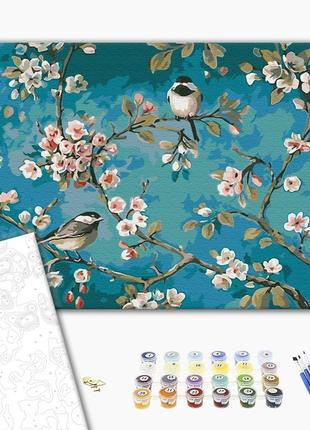 Картина за номерами 40х50 на дерев'яному підрамнику "синички на гілках" bs435
