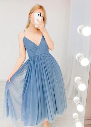 Фатиновое платье цвета синей стали1 фото