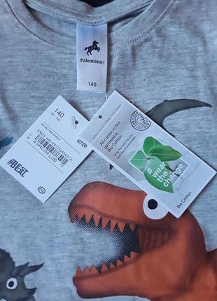 Фирменная серая хлопковая футболка с динозаврами р.134-1402 фото